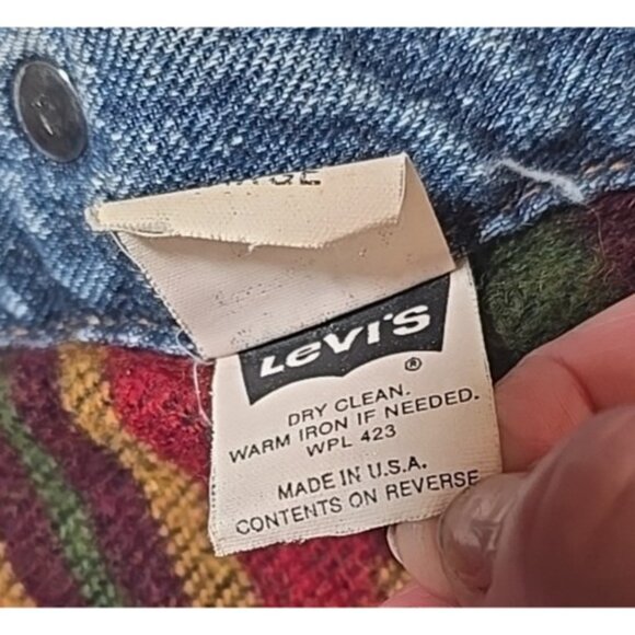 Levi's Jacket Vintage Blue Denim Aztec Native American Blanket Lined USA Made L - Picture 5 of 16
